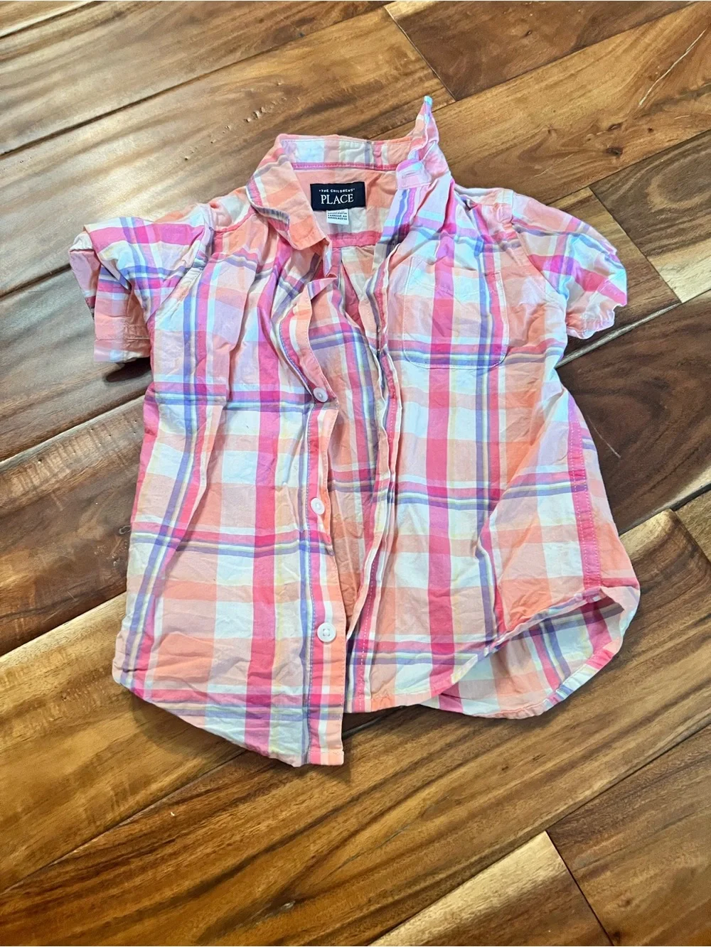 Toddler boy’s the children’s place pink and and orange plaid button up. Size 3t